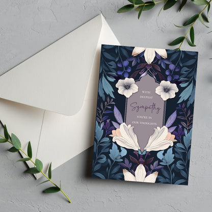 Elegant Dark Blue and Purple Floral Sympathy Card