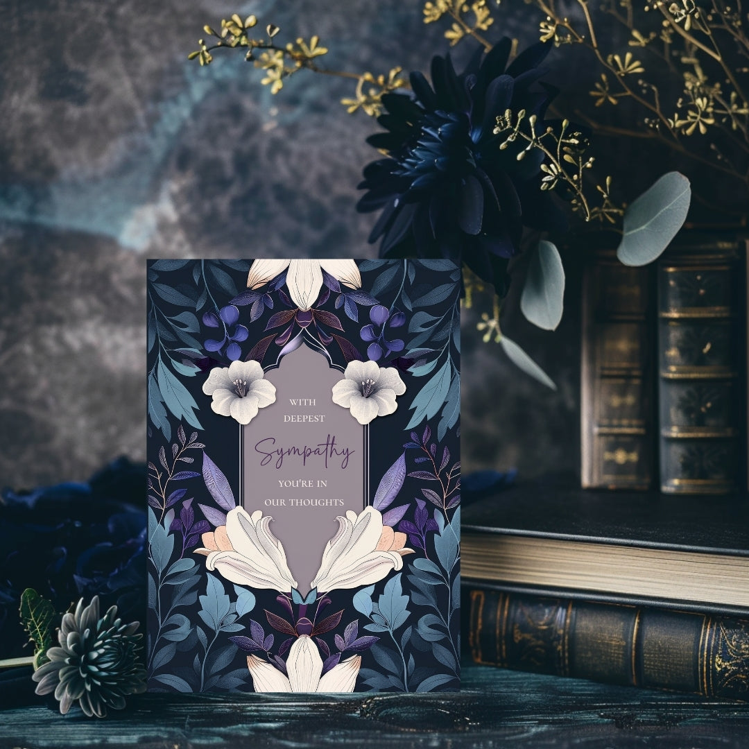 Elegant Dark Blue and Purple Floral Sympathy Card