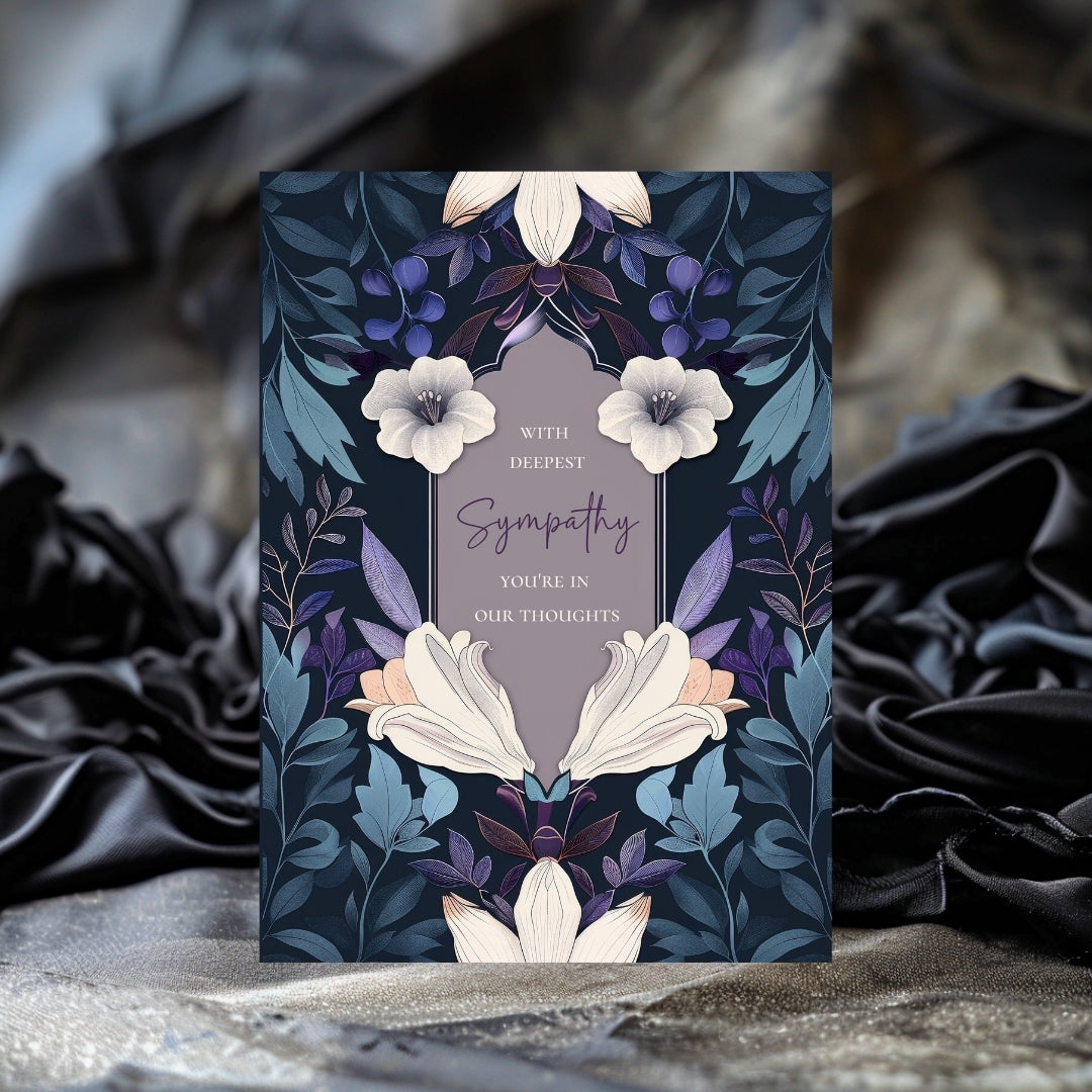 Elegant Dark Blue and Purple Floral Sympathy Card