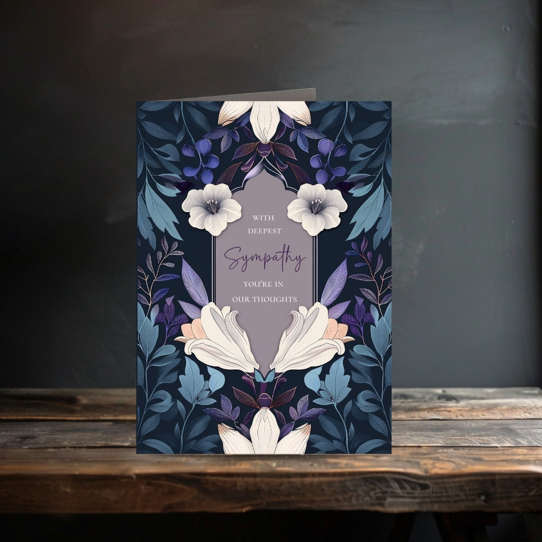 Elegant Dark Blue and Purple Floral Sympathy Card