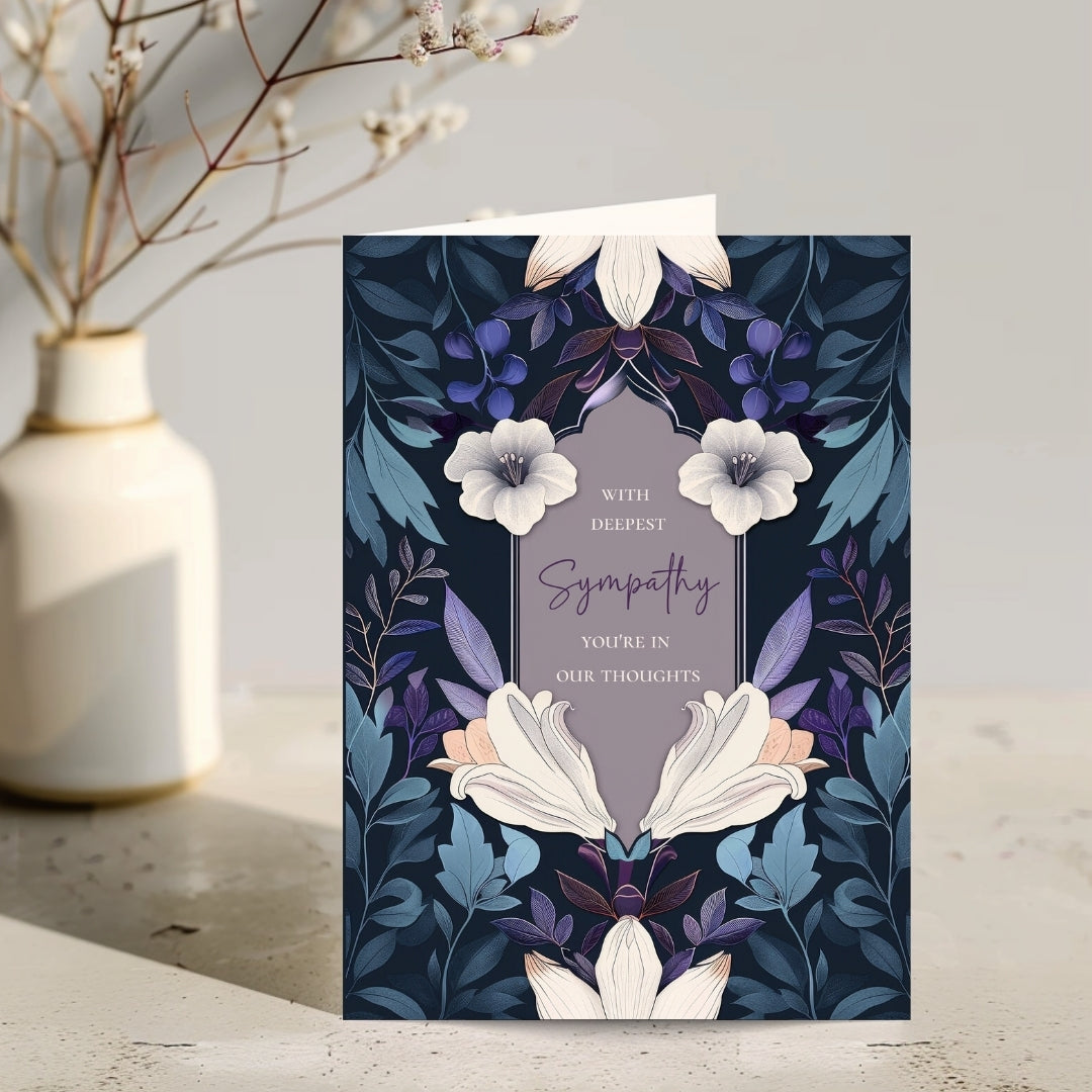 Elegant Dark Blue and Purple Floral Sympathy Card