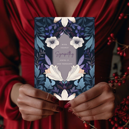 Elegant Dark Blue and Purple Floral Sympathy Card