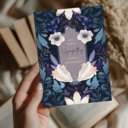 Elegant Dark Blue and Purple Floral Sympathy Card