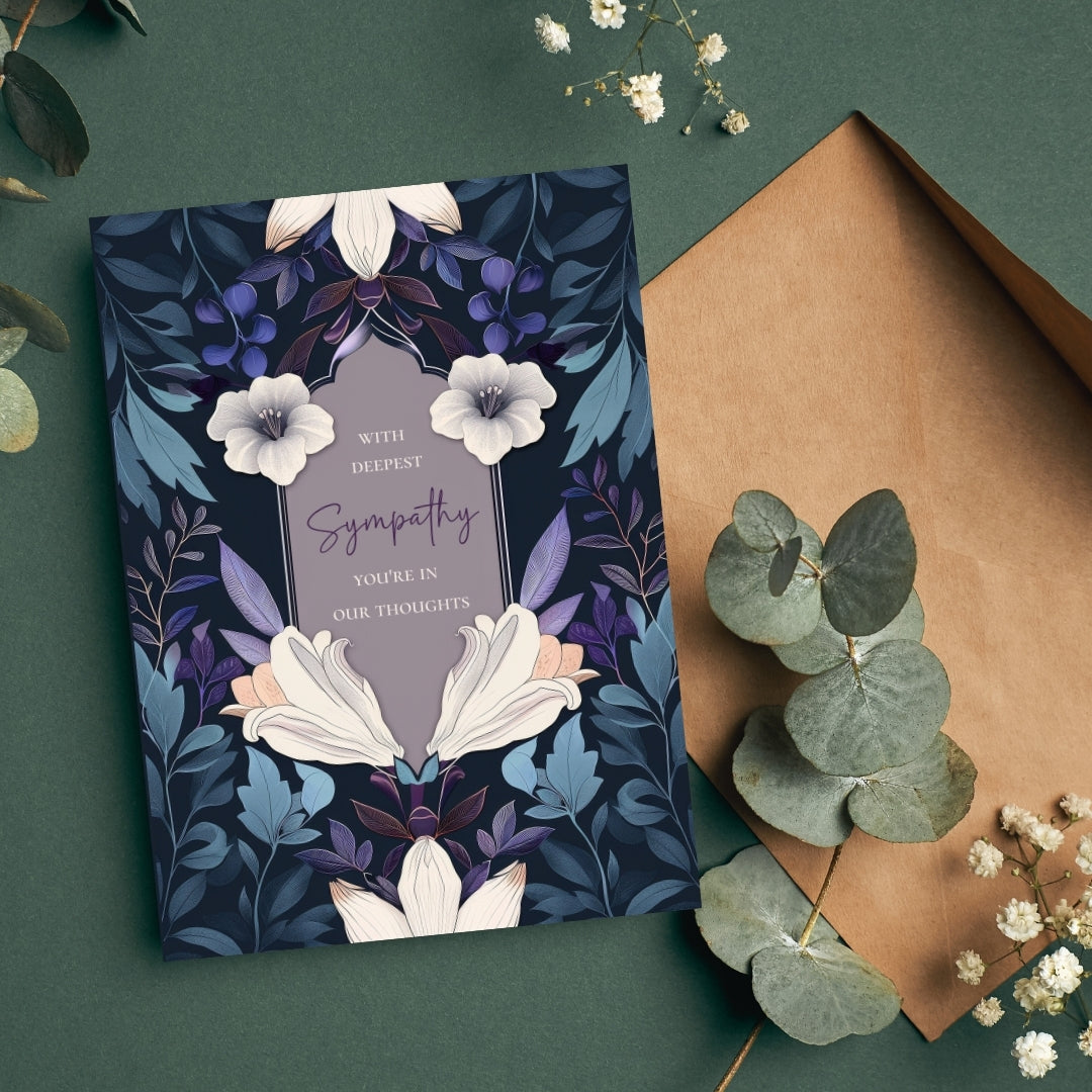 Elegant Dark Blue and Purple Floral Sympathy Card