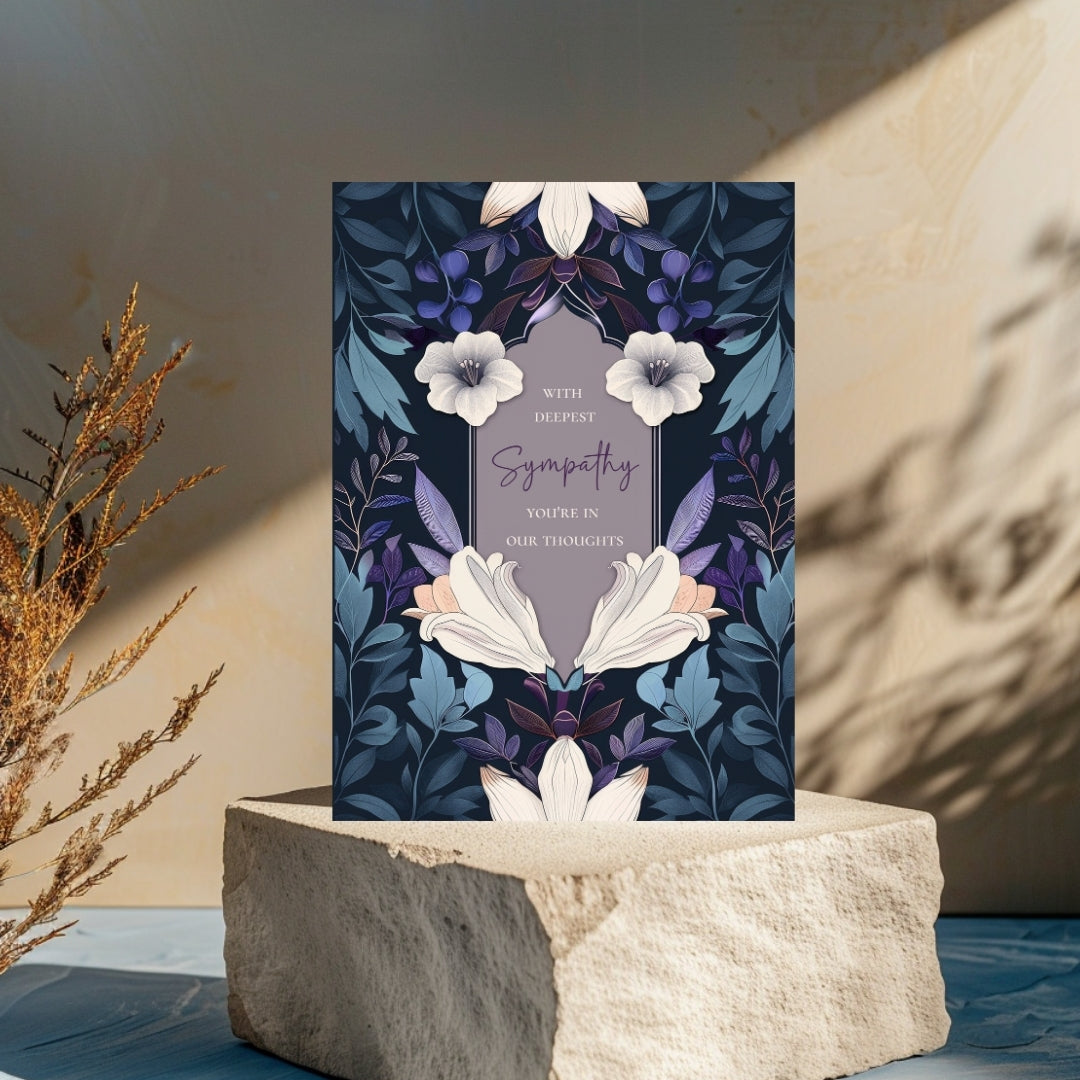 Elegant Dark Blue and Purple Floral Sympathy Card