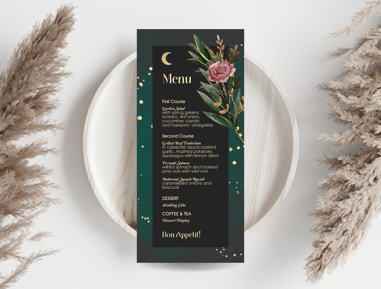 Green Celestial Wedding Invitation Set - 7 items (invitation, rsvp, details, menu, table, name, thank you)