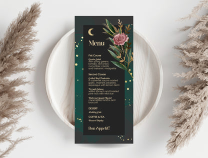 Green Celestial Wedding Invitation Set - 7 items (invitation, rsvp, details, menu, table, name, thank you)