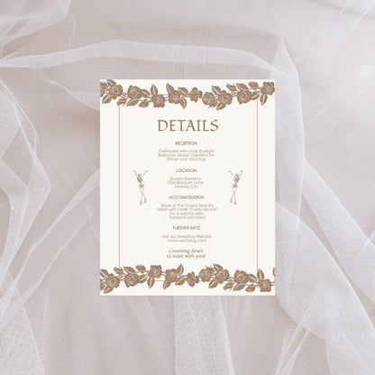 Vintage Beige Rose Gothic Wedding Invitation Set - 5x7 Invitation, 4x5 Details, 3.5.x5 RSVP