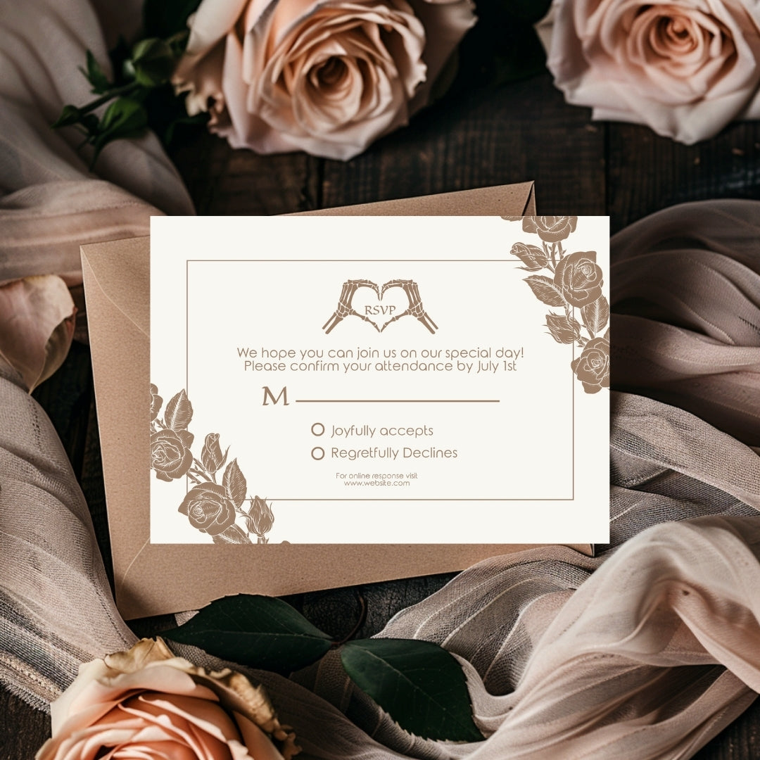 Vintage Beige Rose Gothic Wedding Invitation Set - 5x7 Invitation, 4x5 Details, 3.5.x5 RSVP