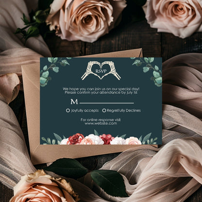 Green Florals Gothic Minimalist Wedding Invitation Set - 5x7 Invitation, 4x5 Details, 3.5.x5 RSVP