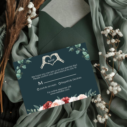 Green Florals Gothic Minimalist Wedding Invitation Set - 5x7 Invitation, 4x5 Details, 3.5.x5 RSVP