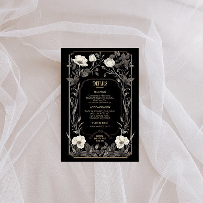 Romantic Gothic Wedding Invitation Set - 5x7 Invitation, 4x6 Details, 3.5.x5 RSVP