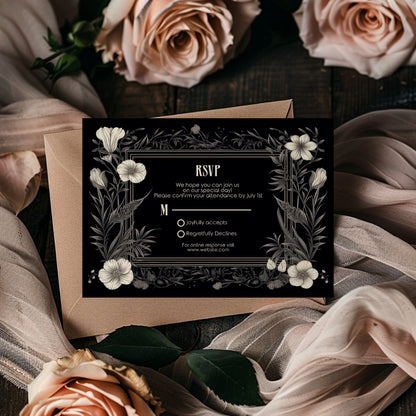 Romantic Gothic Wedding Invitation Set - 5x7 Invitation, 4x6 Details, 3.5.x5 RSVP