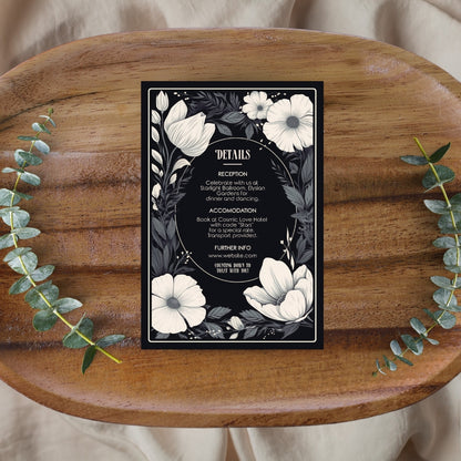 Dark Gothic White Floral Wedding Invitation Set - 5x7 Invitation, 4x6 Details, 3.5.x5 RSVP