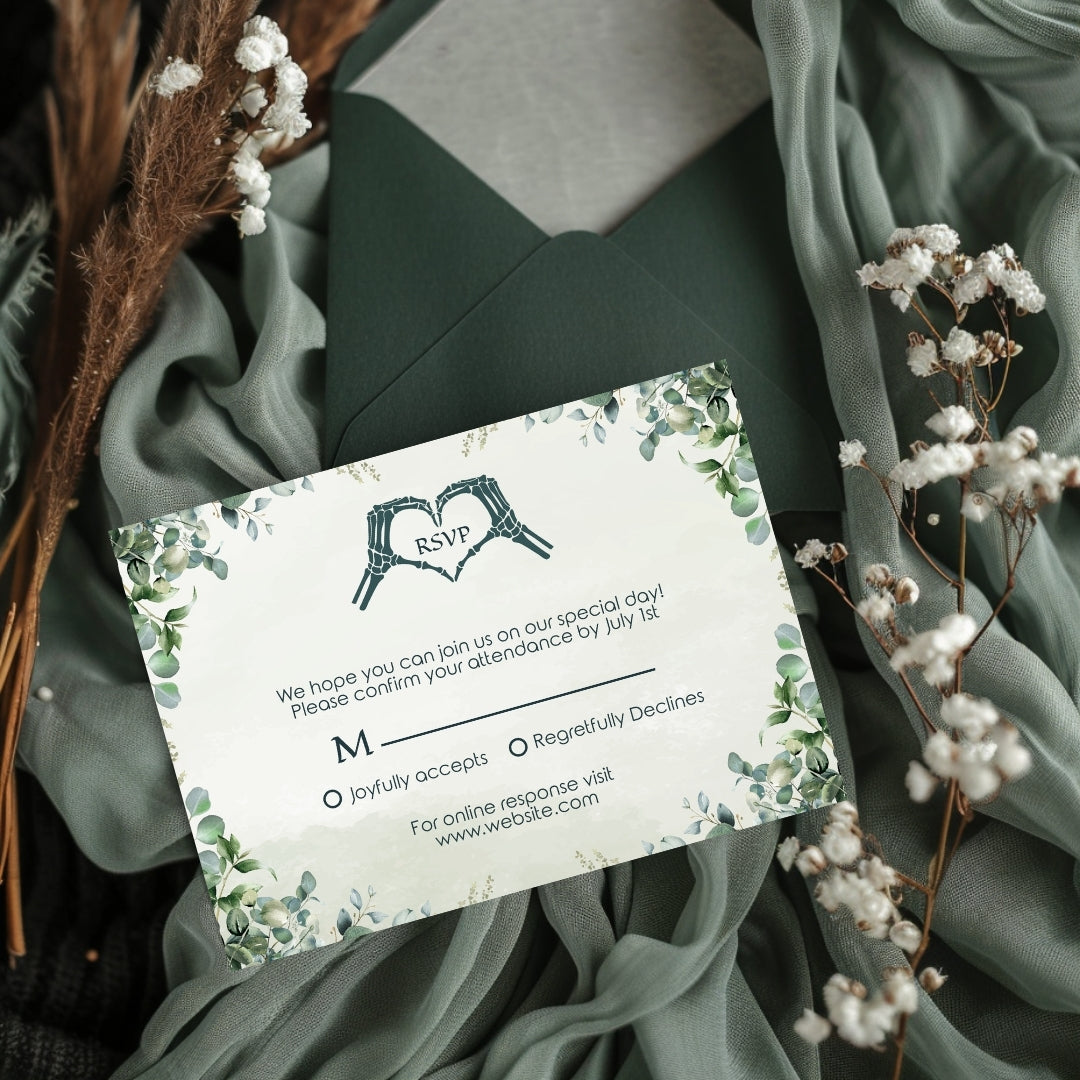 Romantic Gothic Minimalist Wedding Invitation Set - 5x7 Invitation, 4x5 Details, 3.5.x5 RSVP