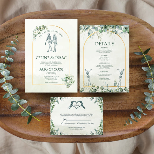 Romantic Gothic Minimalist Wedding Invitation Set - 5x7 Invitation, 4x5 Details, 3.5.x5 RSVP