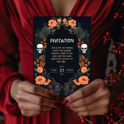 Dark Floral Halloween Card - Skulls, Butterflies & Roses