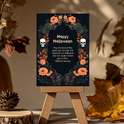 Dark Floral Halloween Card - Skulls, Butterflies & Roses