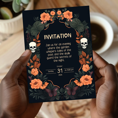 Dark Floral Halloween Card - Skulls, Butterflies & Roses