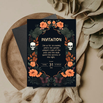 Dark Floral Halloween Card - Skulls, Butterflies & Roses