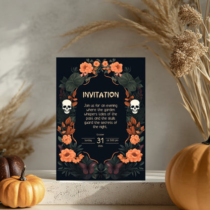 Dark Floral Halloween Card - Skulls, Butterflies & Roses