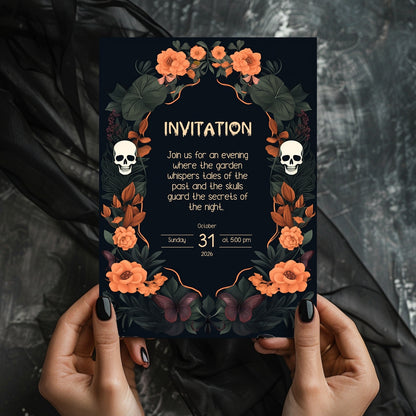 Dark Floral Halloween Card - Skulls, Butterflies & Roses