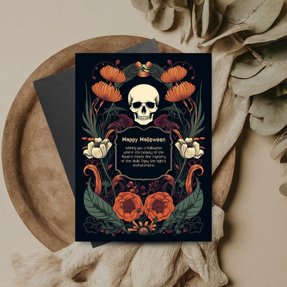 Enchanted Forest Halloween Invitation - Skulls & Butterflies in Art Nouveau Style