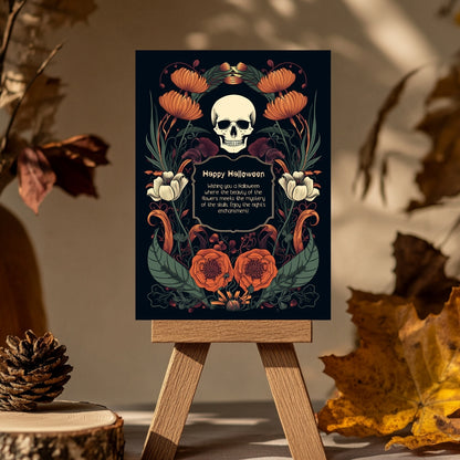 Enchanted Forest Halloween Invitation - Skulls & Butterflies in Art Nouveau Style