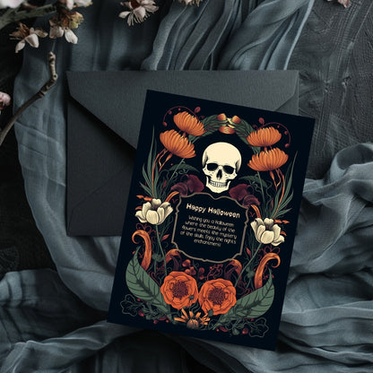 Enchanted Forest Halloween Invitation - Skulls & Butterflies in Art Nouveau Style