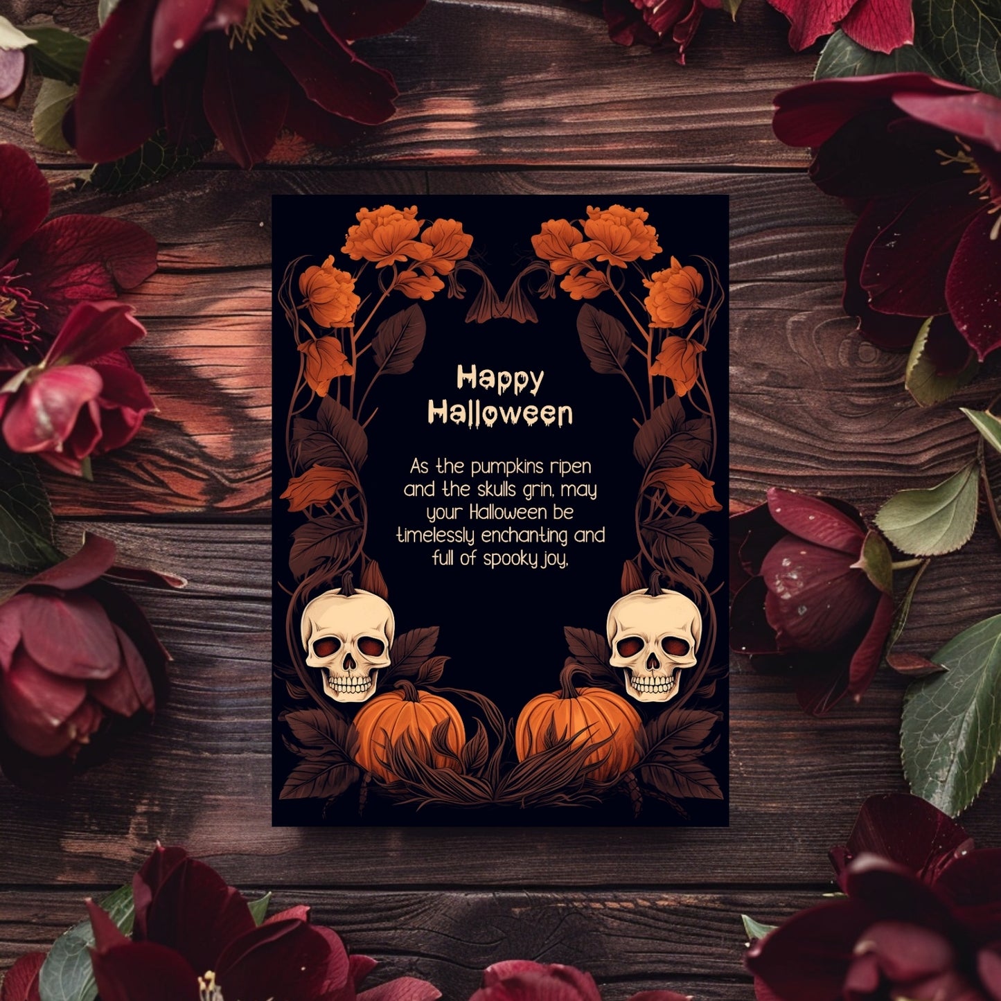 Dark Harvest Halloween Invitation - Gothic Skulls & Pumpkins