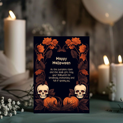 Dark Harvest Halloween Invitation - Gothic Skulls & Pumpkins