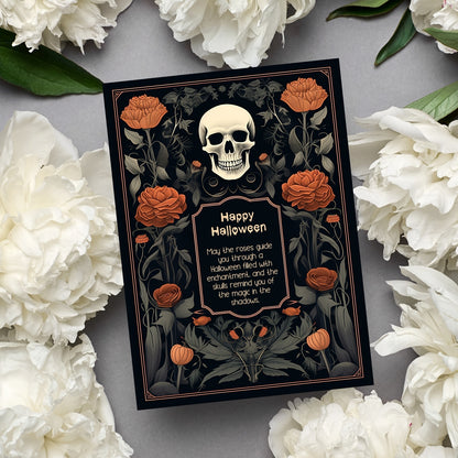 Vintage Gothic Halloween Invitation - Skull & Botanical Design