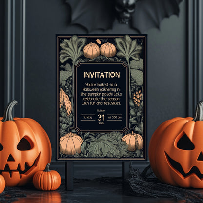 Rustic Harvest Halloween Invitation - Pumpkins & Leaves Design