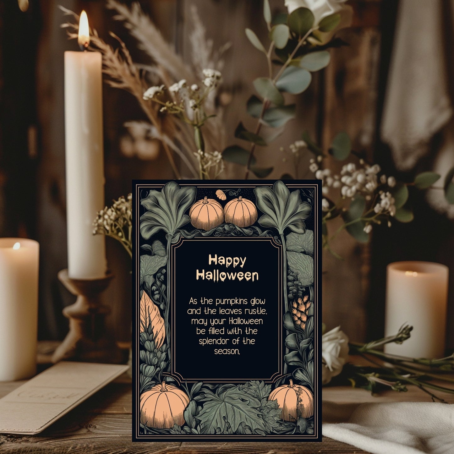 Rustic Harvest Halloween Invitation - Pumpkins & Leaves Design