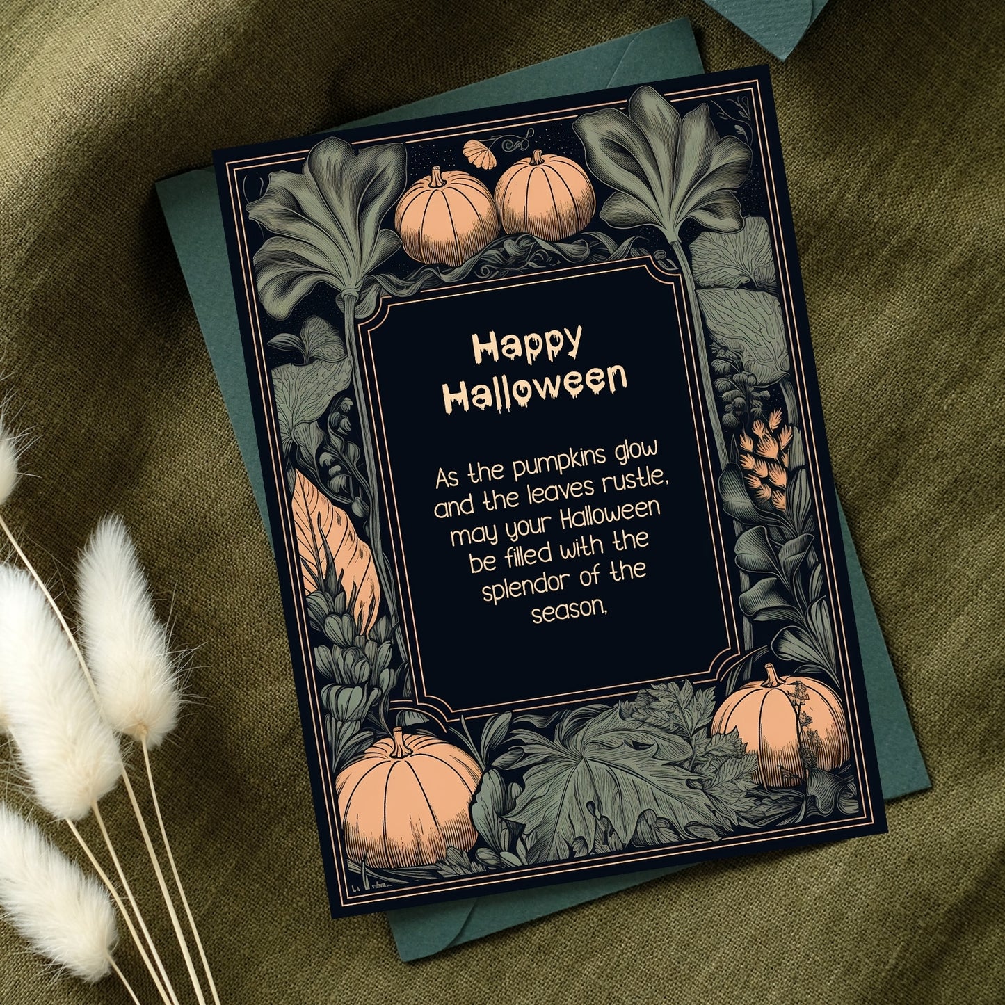 Rustic Harvest Halloween Invitation - Pumpkins & Leaves Design