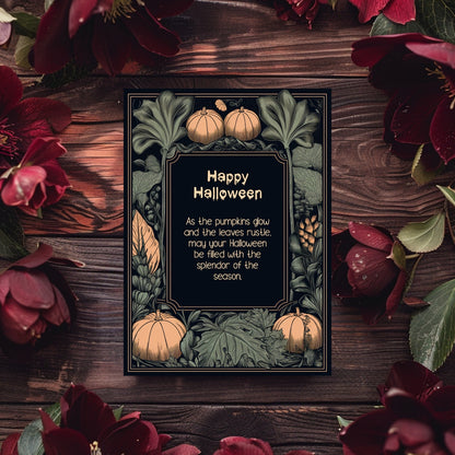 Rustic Harvest Halloween Invitation - Pumpkins & Leaves Design