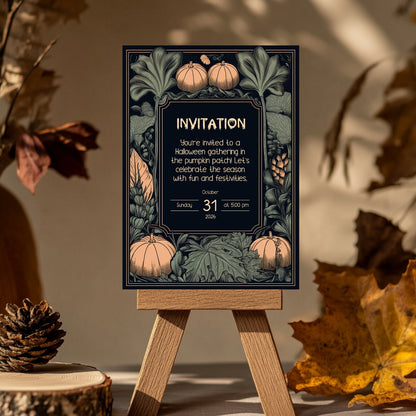 Rustic Harvest Halloween Invitation - Pumpkins & Leaves Design