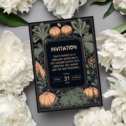 Rustic Harvest Halloween Invitation - Pumpkins & Leaves Design