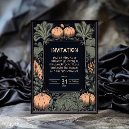 Rustic Harvest Halloween Invitation - Pumpkins & Leaves Design