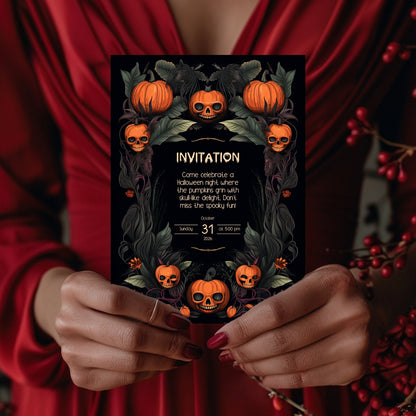 Gothic Halloween Invitation - Skull Pumpkin Design for Spooky Celebrations