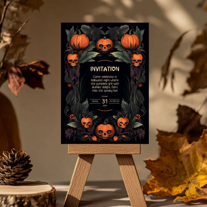 Gothic Halloween Invitation - Skull Pumpkin Design for Spooky Celebrations