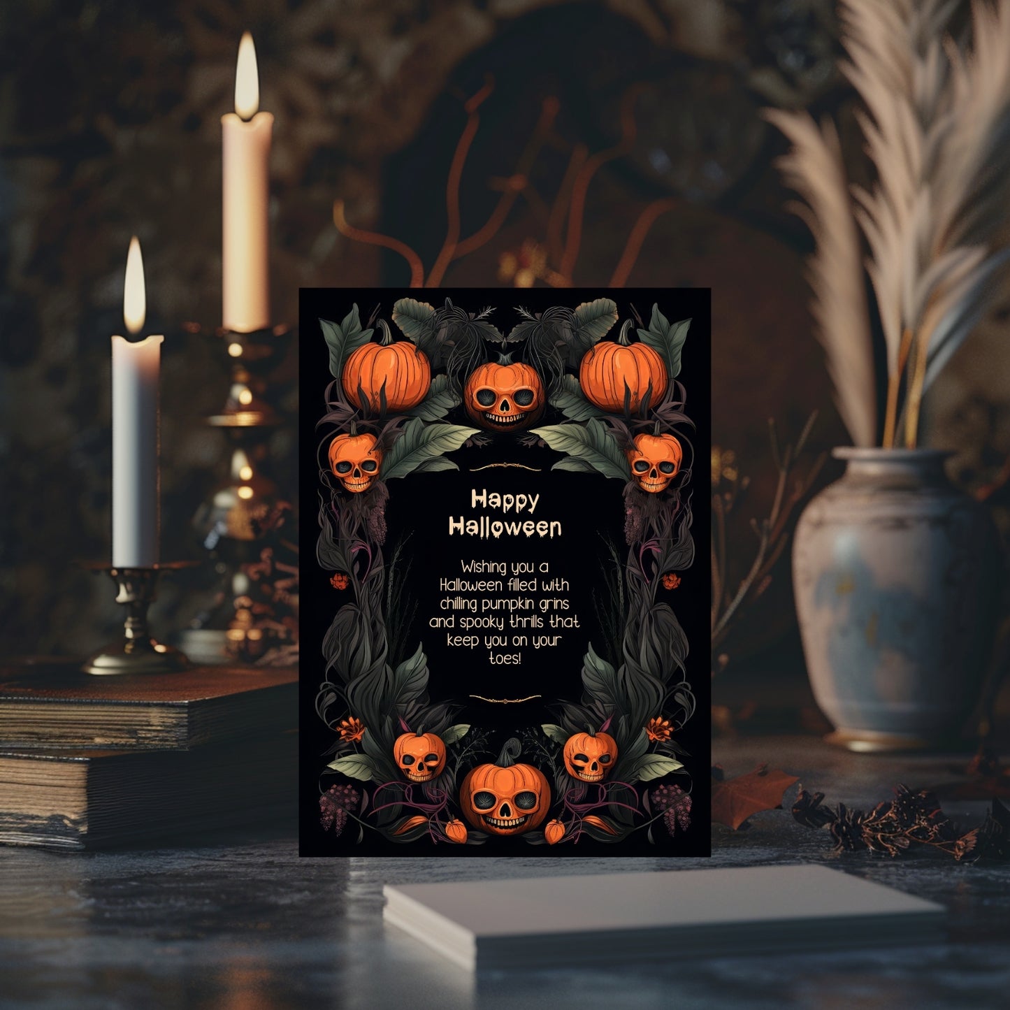 Gothic Halloween Invitation - Skull Pumpkin Design for Spooky Celebrations