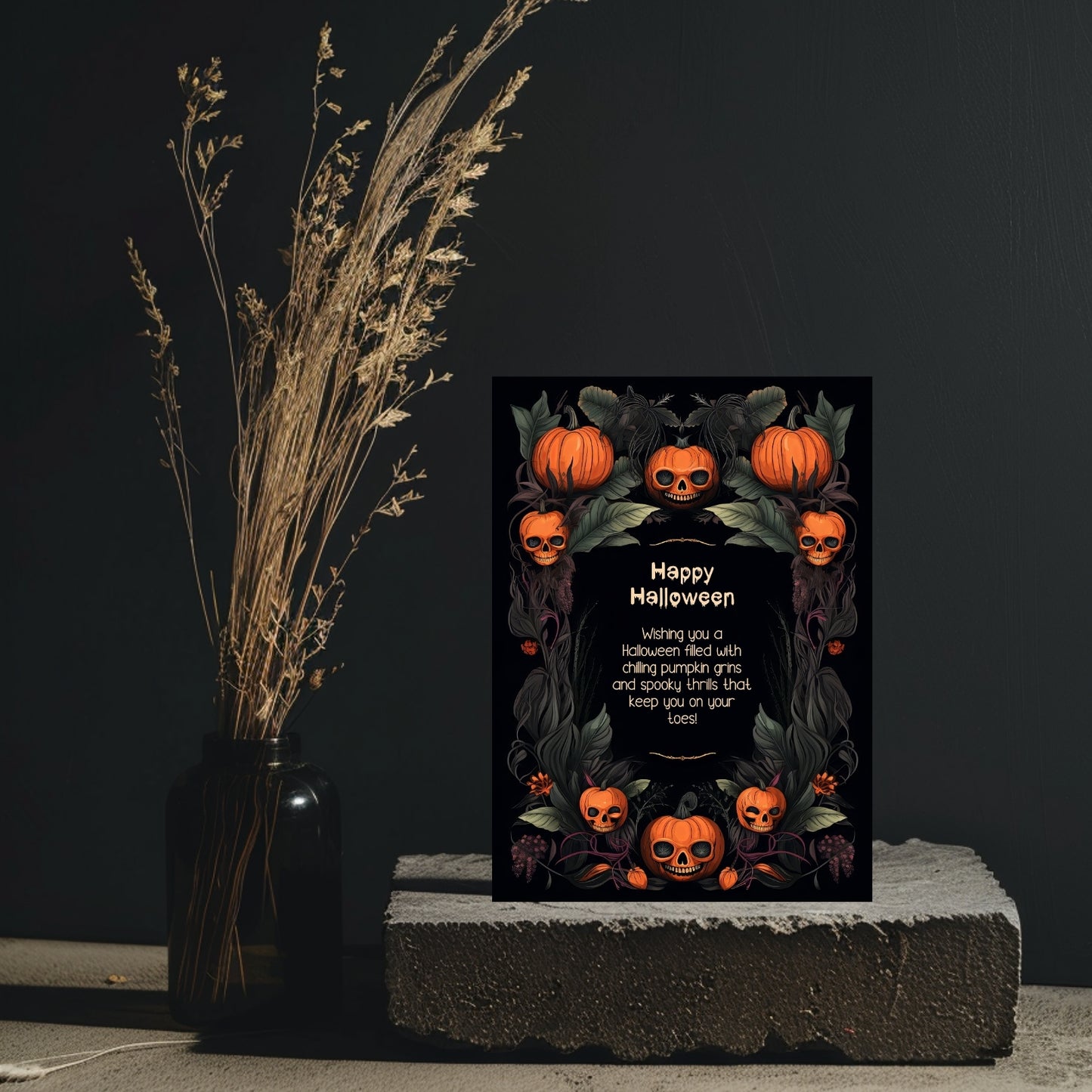 Gothic Halloween Invitation - Skull Pumpkin Design for Spooky Celebrations