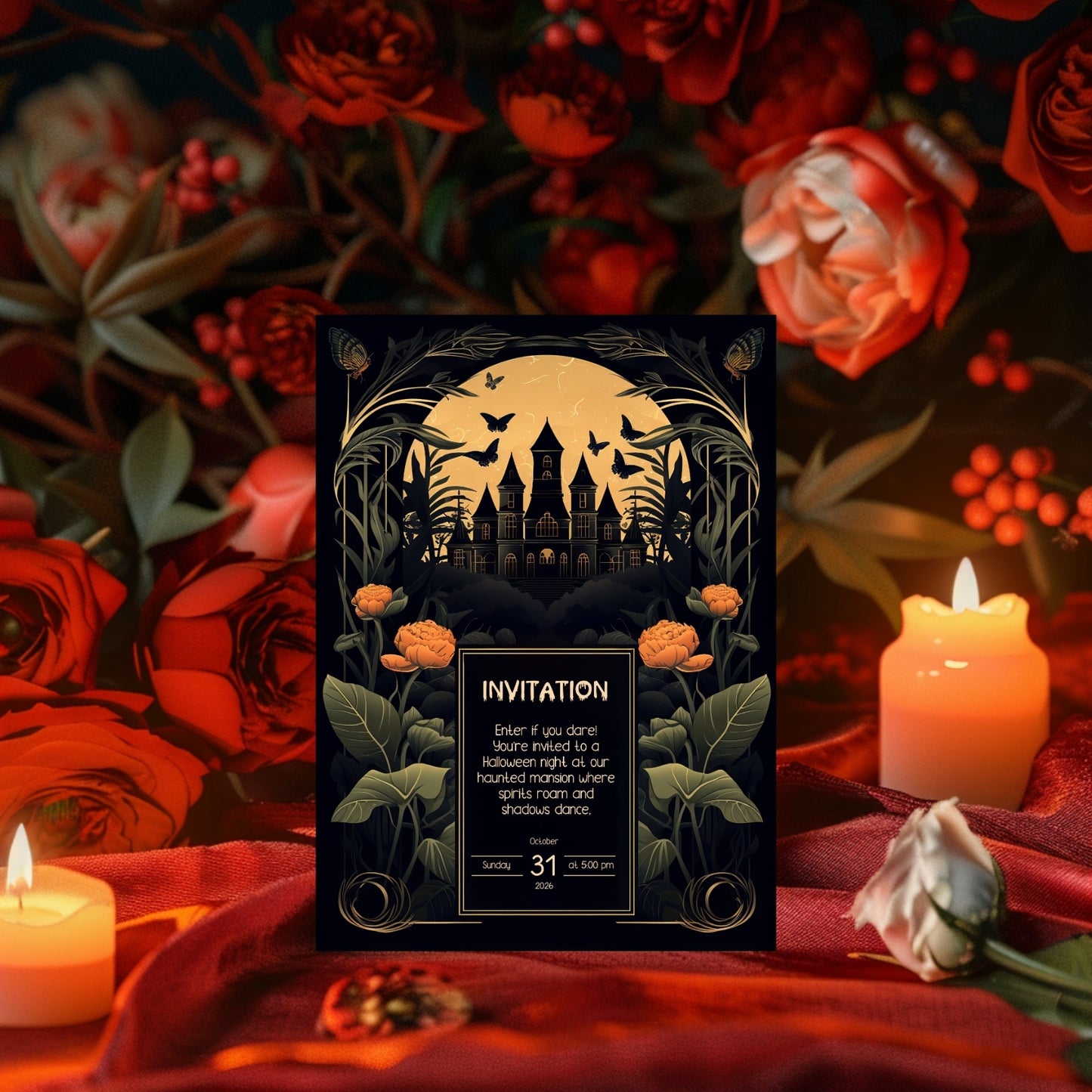 Gothic Art Nouveau Halloween Invitation - Haunted Mansion Design for Spooky Events