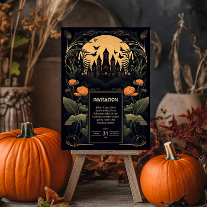 Gothic Art Nouveau Halloween Invitation - Haunted Mansion Design for Spooky Events