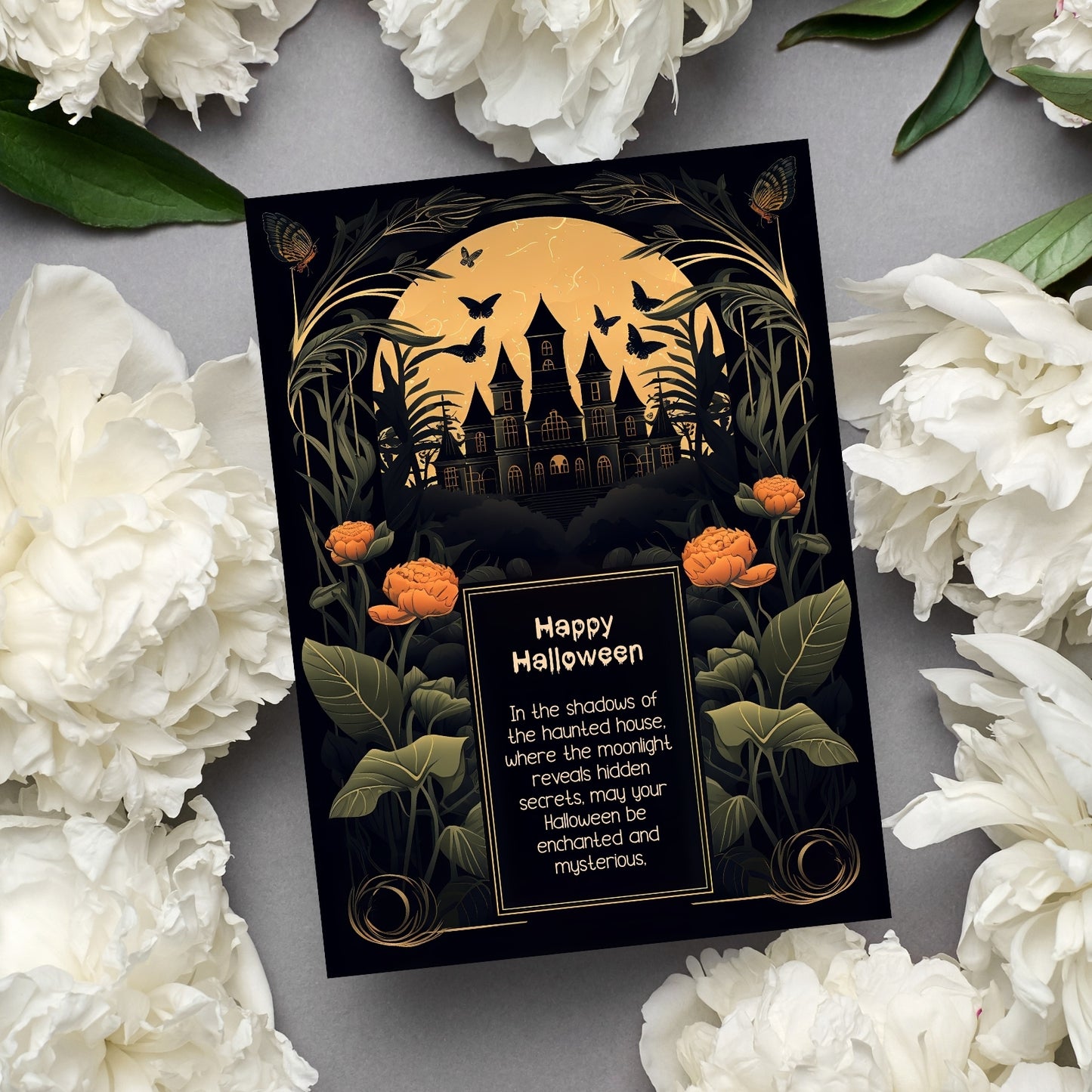 Gothic Art Nouveau Halloween Invitation - Haunted Mansion Design for Spooky Events