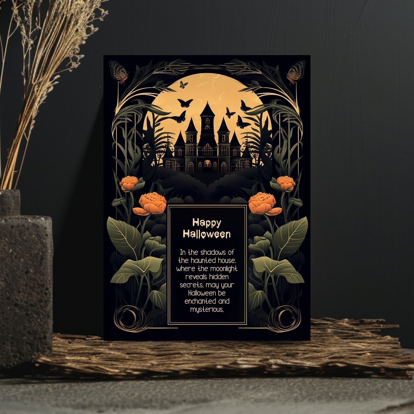 Gothic Art Nouveau Halloween Invitation - Haunted Mansion Design for Spooky Events