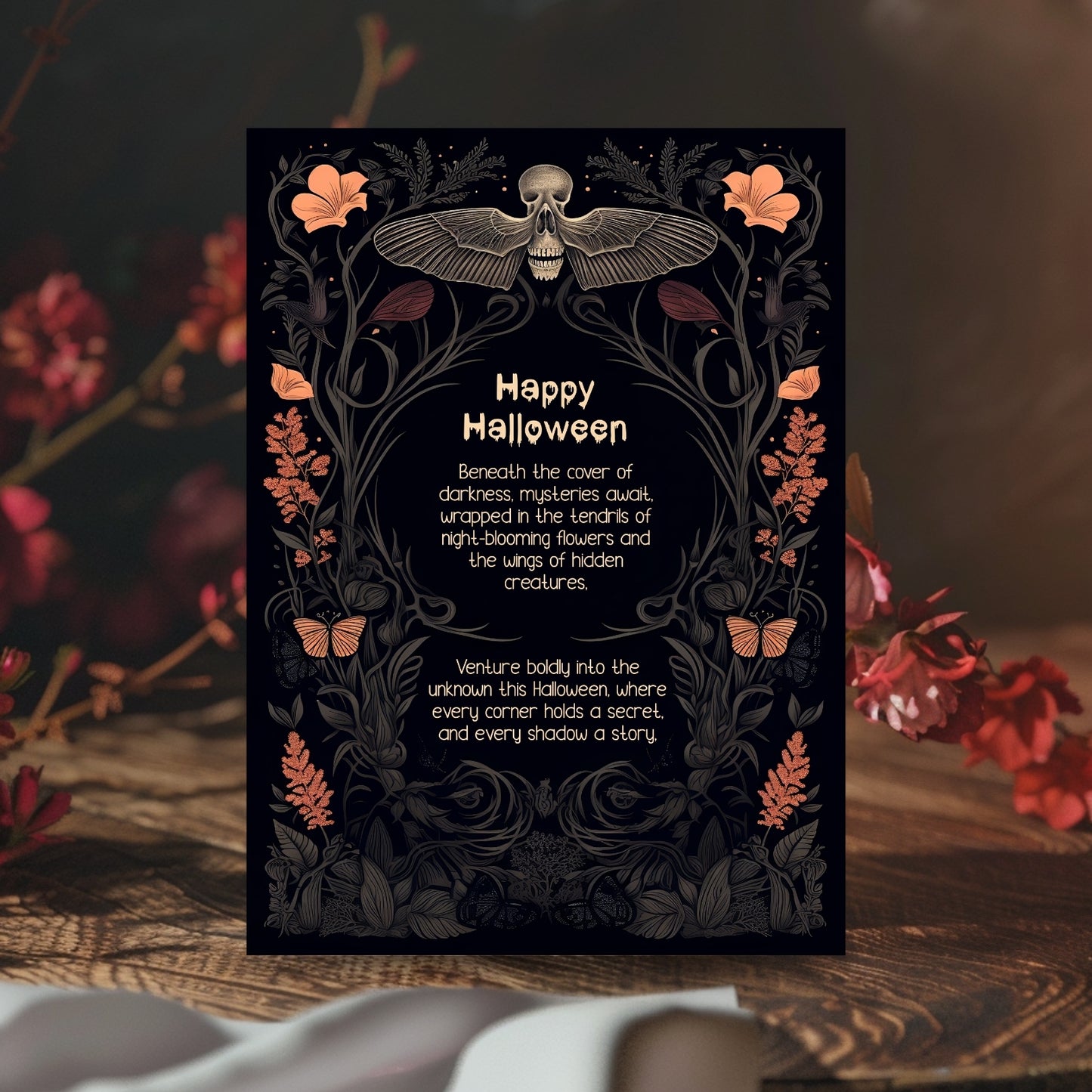 Gothic Victorian Halloween Invitation - Death's-Head Hawkmoth Design for Spooky Celebrations