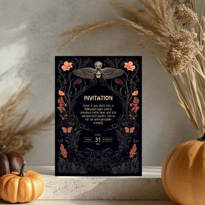 Gothic Victorian Halloween Invitation - Death's-Head Hawkmoth Design for Spooky Celebrations