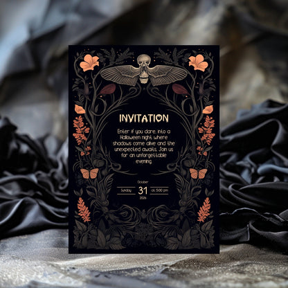 Gothic Victorian Halloween Invitation - Death's-Head Hawkmoth Design for Spooky Celebrations